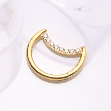 Detail View 1 of Implant Grade Titanium Golden Crescent Moon Sparkle Clicker Hoop Ring-Clear Gem